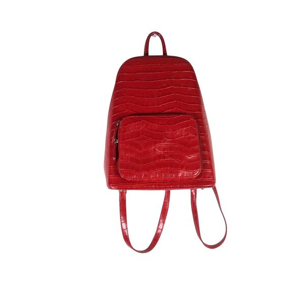 L. Erickson Red Faux Patent Croc Leather Backpack Purse main image 5